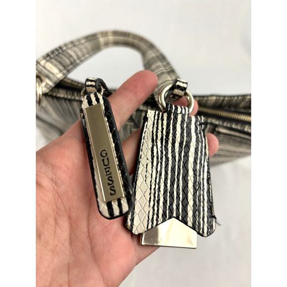 Guess Kamryn Stripe Python Tote Black White Shoulder Handbag Zipper Closure - Picture 12 of 16